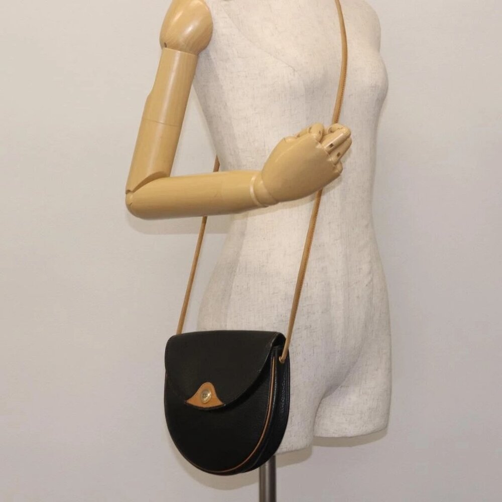 Christian Dior Shoulder Bag Leather Black Gold Auth
